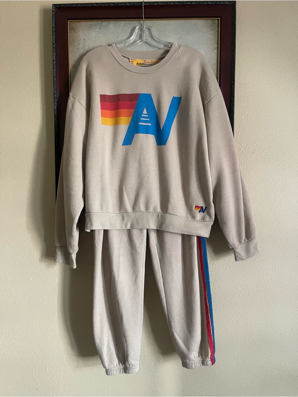 Aviator Nation Kids Beige Rainbow Logo Pajama Set